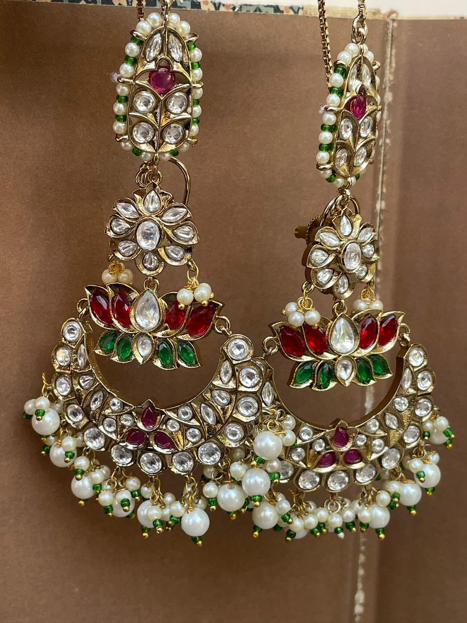 Nazaara Polki Chaandbaali Earrings with Chain