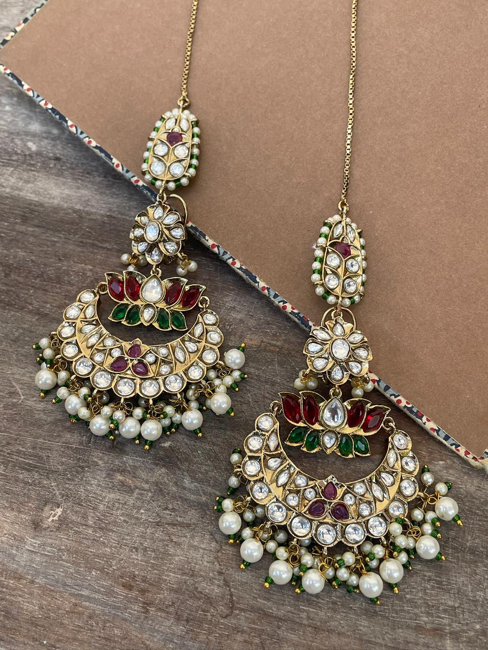 Nazaara Polki Chaandbaali Earrings with Chain